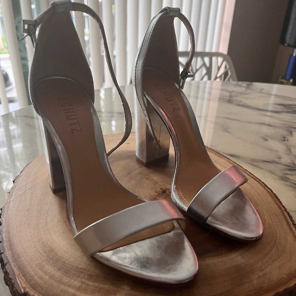 Schutz Silver Women's Heeled Sandals